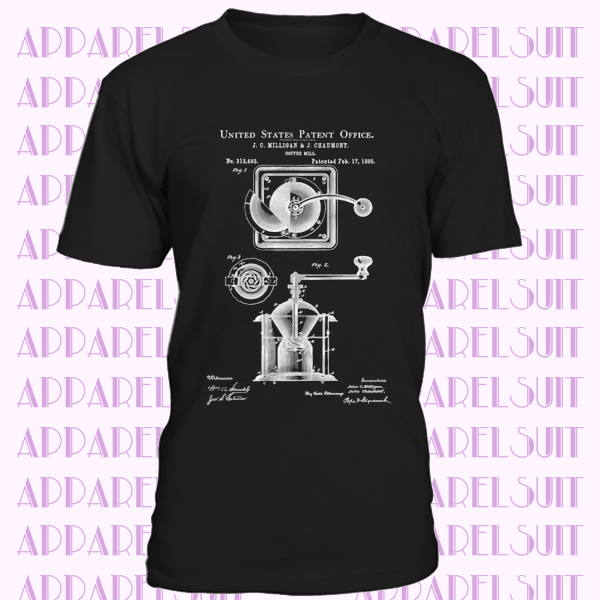 1885 Coffee Grinder Patent T-Shirt - Coffee Lover Gift, Old Patent T-shirt, Coffee Grinder T-Shirt, Coffee T-shirt, Coffee Art, Patent Shirt