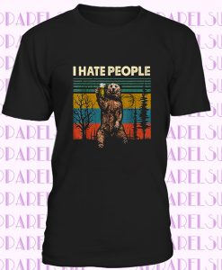 Bear I Hate People Funny Camping Vintage T-Shirt Men's Retro Black Cotton Shirt