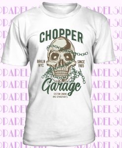 Chopper Garage T-Shirt Mens Skull biker motorcycle rider motorbike white