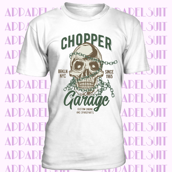 Chopper Garage T-Shirt Mens Skull biker motorcycle rider motorbike white