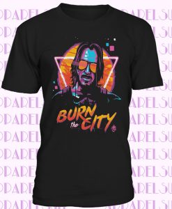 John Wick-Keanu Reeves Cyberpunk 2077 Burn The City T-Shirt Black-Navy Men