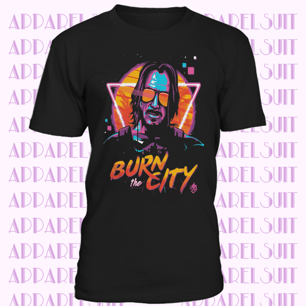 John Wick-Keanu Reeves Cyberpunk 2077 Burn The City T-Shirt Black-Navy Men