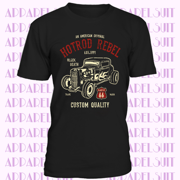 Mens T-Shirt Hot Rod Rebel Cars American Original Custom Quality Route 66