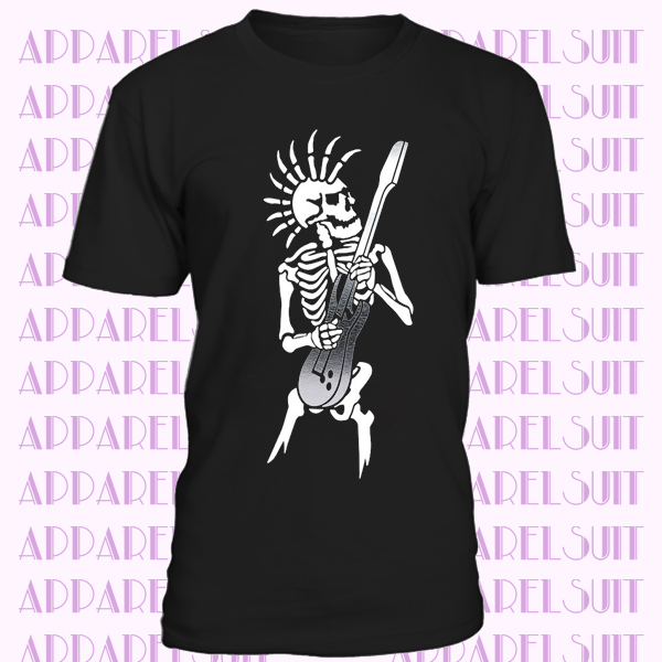 PUNK SKELETON T-Shirt Mens S-5XL Guitar rock goth skull biker music rocker