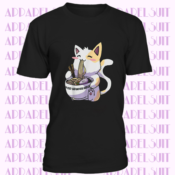 Ramen Cat Shirt Kawaii Anime Japanese Noodle Cat Lovers Funny Men's T-shirt Tee