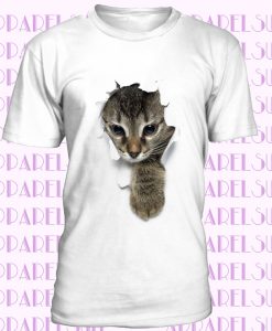 Women's Short Sleeve Cat Print Summer T-Shirt Tops Round Neck Loose Blouse Plus