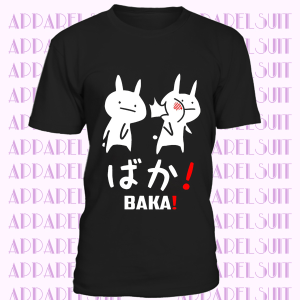 Anime Baka Rabbit Slap Otaku Japanese Manga Word Funny Men's T Shirt Cotton Tee