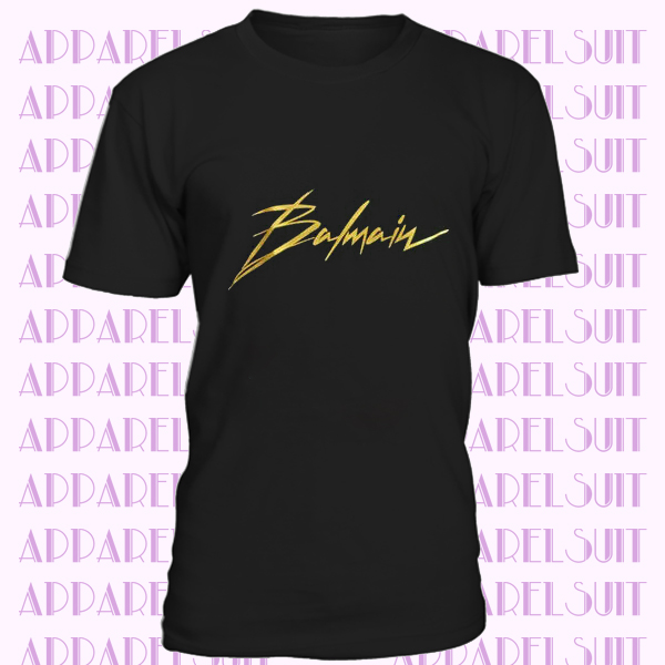 Black white Balmain-t Paris Tee Shirt with Gold Logo Printed T-Shirt