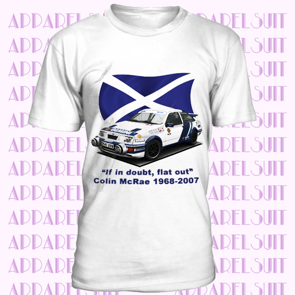 Colin McRae Ford Sierra Cosworth Rally WRC T-Shirt White or Gray Soft Cotton