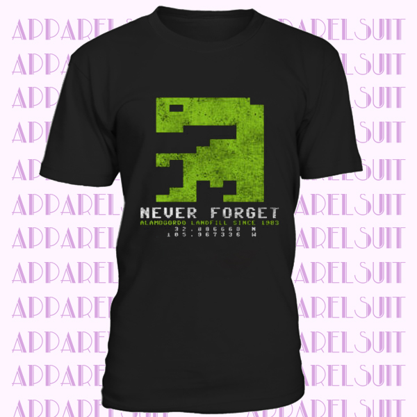 NEVER FORGET ET T-SHIRT 1983 Game Alamogordo PC Flop Atari Video Game Burial