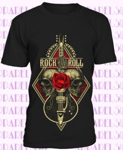 Rock n Roll Guitar T-Shirt Mens skull metal band death heavy music guitarist