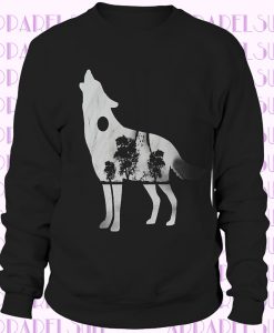 Wellcoda Wolf Forest Animal Womens Hoodie, Tree Casual Hooded Sweatshirt
