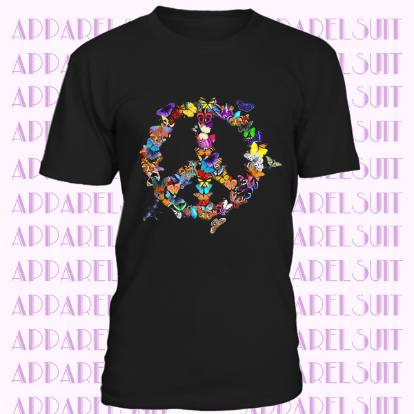 Butterfly Peace Sign Tshirt - Retro 70s Butterflies Tee - Short-Sleeve Unisex T-Shirt