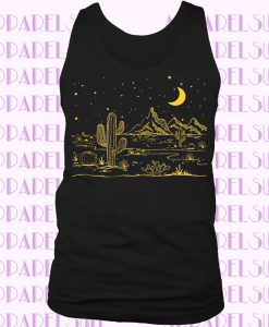 Desert Starry Night Shirt - Desert Shirt - Camping Shirt - Cactus Shirt yellow print Tank top Shirt Muscle Tank Top