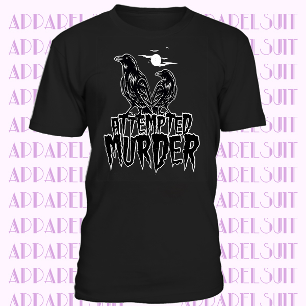 Halloween T Shirt Attempted Murder Crow Pun Horror Moon Flock Bird