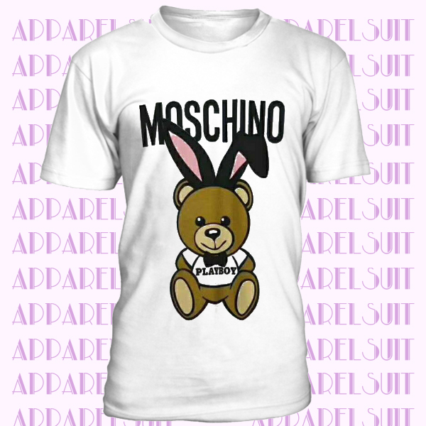 Hot New Men's&women Moschino Rabbit ear teddy bear Short Sleeve Cotton T-Shirt