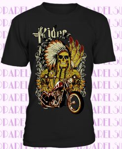 Indian rider T-Shirt biker motorcycle skull chief Mens Long Sleeve