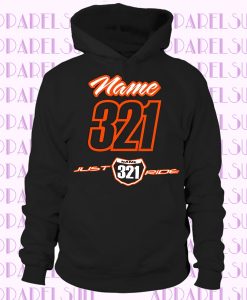 Motocross Hoodie Sweat Shirt Number Plate Just Ride MX Moto Dirt Bike Racing Orange KTM Youth Adult