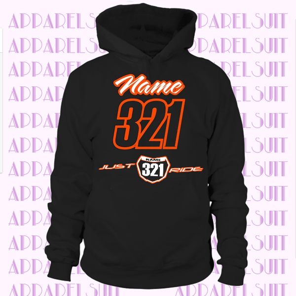 Motocross Hoodie Sweat Shirt Number Plate Just Ride MX Moto Dirt Bike Racing Orange KTM Youth Adult