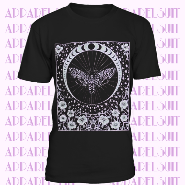 Nouveau Death's Head Moth and Moon Unisex Black T-Shirt