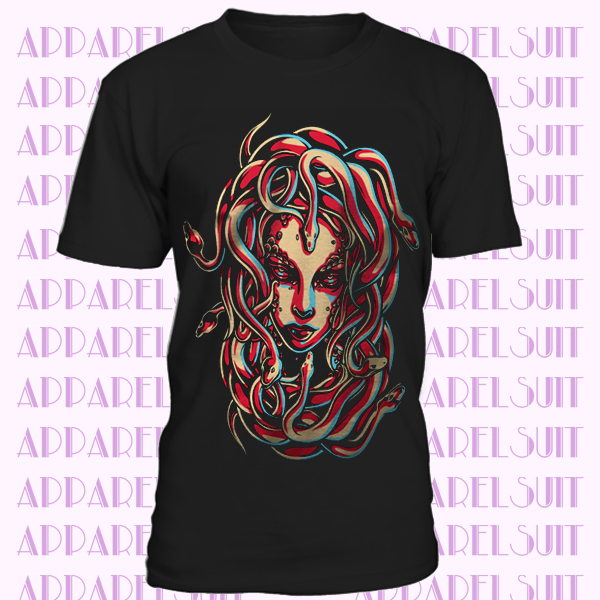 Wellcoda Medusa Queen Snake Mens Long Sleeve T-shirt, Viper Graphic Design