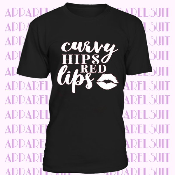 Womens TShirt - Sassy Ladies TShirt - Curvy Hips Red Lips - Short-Sleeve Unisex Fit T-Shirt