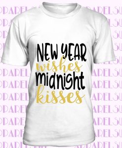 new year wishes midnight kisses t-shirt, kids new years shirt, adult new years eve party shirt, black and gold tee,new year's crew