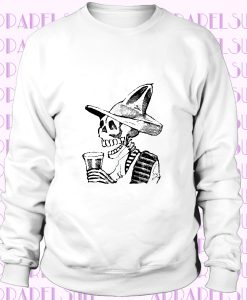 Retro Mexican Skeleton Drinking Beer Sweatshirt