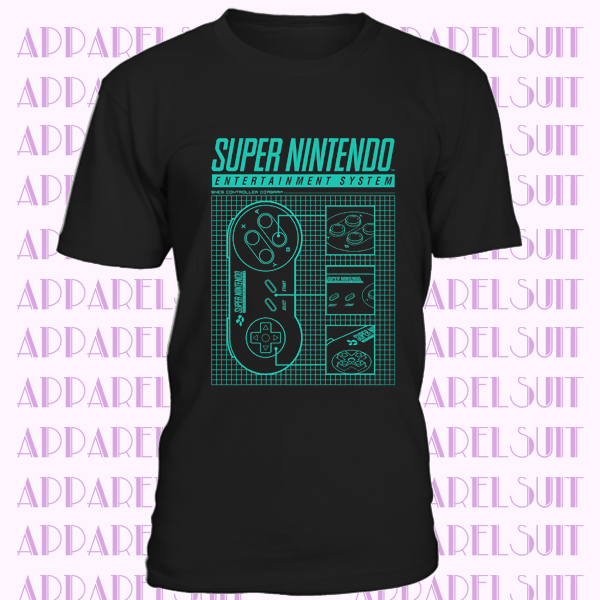 Super Nintendo Controller Pad Blueprint Official Nintendo SNES Black Men T-shirt