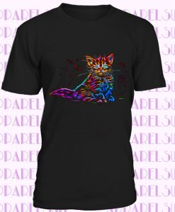 Toddler Black Fractal Kitten Two-colored Eyes-Neon Rainbow Colored Fluffy Kitten Shirt