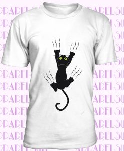 BLACK CAT SCRATCH DESIGN T SHIRT CARTOON FUNNY ANIMALS