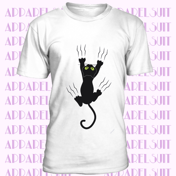 BLACK CAT SCRATCH DESIGN T SHIRT CARTOON FUNNY ANIMALS