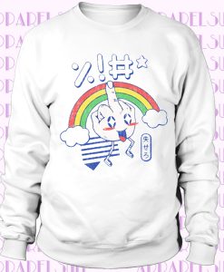 Kawaii FU Women Long Sleeve Rainbow Fun Asia Japan Middle Finger Cute