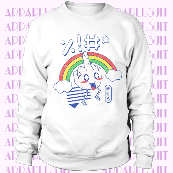 Kawaii FU Women Long Sleeve Rainbow Fun Asia Japan Middle Finger Cute