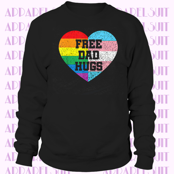 Free Dad Hugs Vintage Pride LGBT Rainbow Flag Family Retro