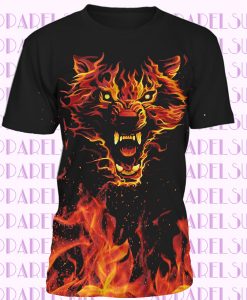 Волк New T-shirt wolf fire animals