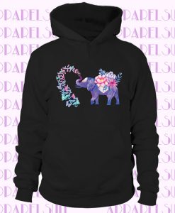 Beautiful Elephant Art Nature with Flowers and Butterflies Cute Hoodie