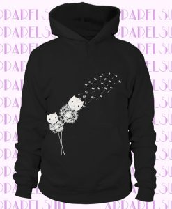 Cats and Dandelion Flowers Black for Women Animal Kitty Lover Hoodie