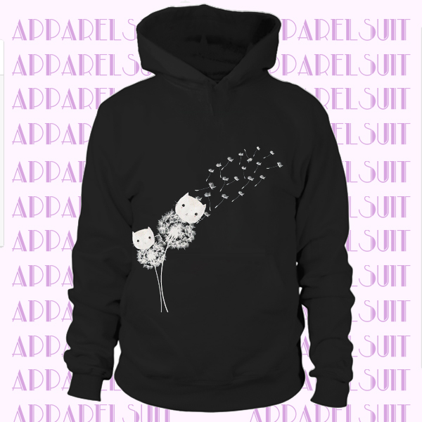 Cats and Dandelion Flowers Black for Women Animal Kitty Lover Hoodie