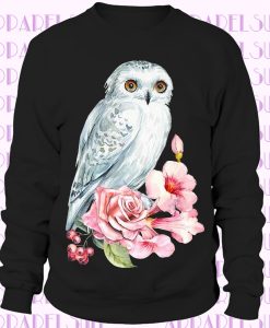 Christmas Owl With Pink Flowers Sweatshirt