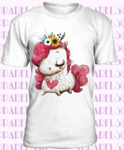 Cute Unicorn Flowers & Heart Women's T-shirt