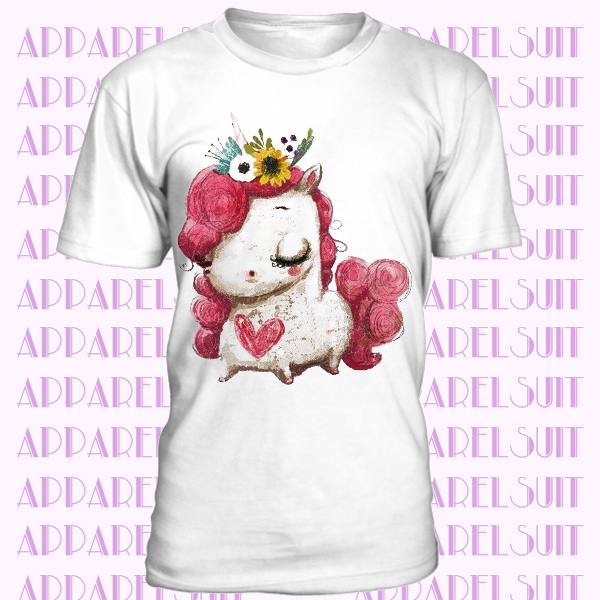 Cute Unicorn Flowers & Heart Women's T-shirt