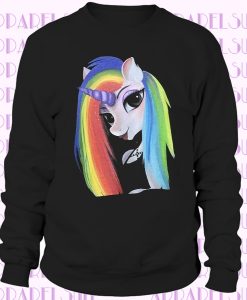 Goth Unicorn Girl Beautiful Rainbow Hair Sweatshirt