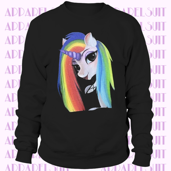 Goth Unicorn Girl Beautiful Rainbow Hair Sweatshirt