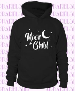 Moon Child with Moon and Stars Black Hoodie