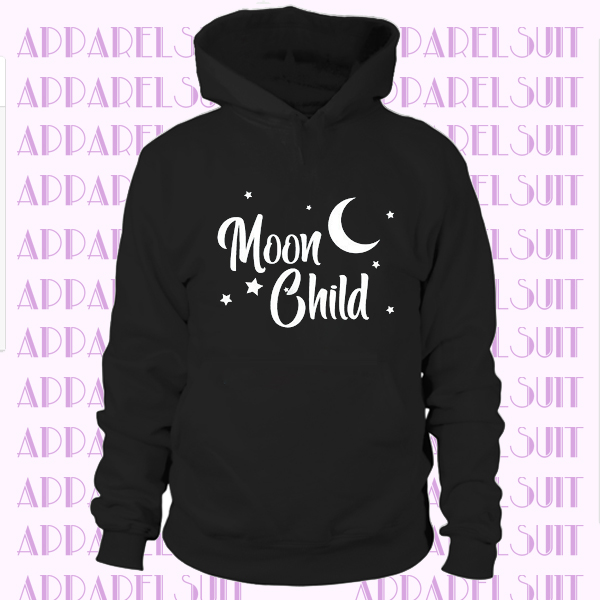 Moon Child with Moon and Stars Black Hoodie