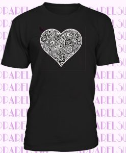 Paisley Black and White Heart LadiesLovely print T-shirt