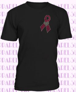 Rhinestone Pink Cancer Ribbon Crystal Heart T-shirt