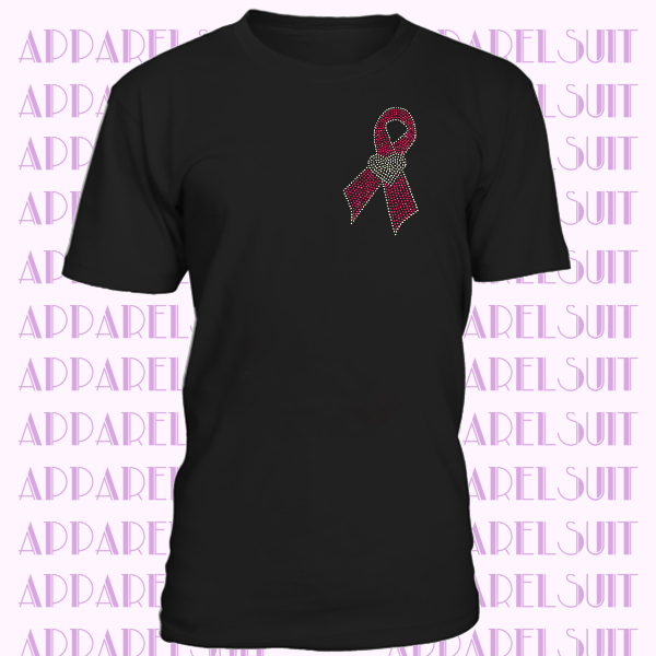 Rhinestone Pink Cancer Ribbon Crystal Heart T-shirt