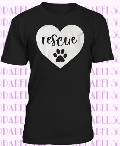 Love rescue dog paw print cursive heart T-shirt